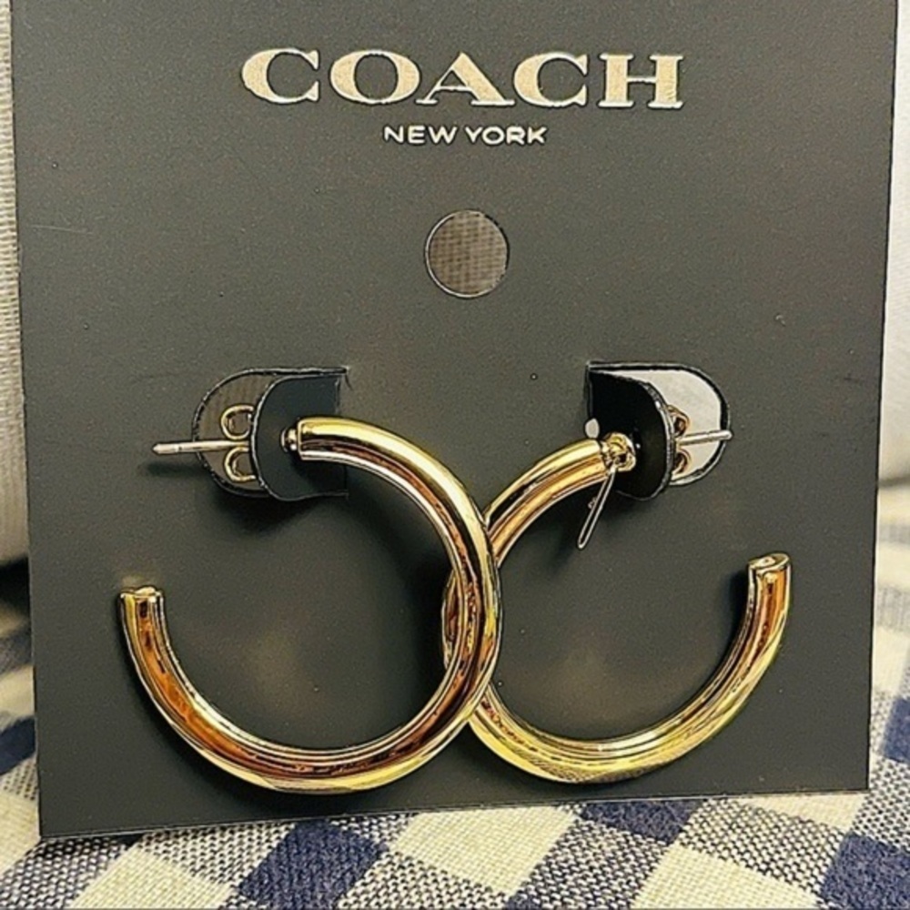 Coach Gold-Tone Hoop Earrings Classic Polished Logo Jewelry NWT